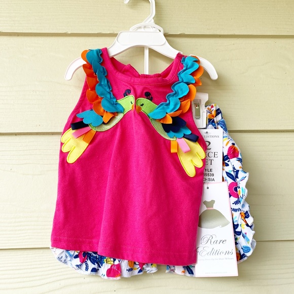NWT Fuchsia Bird Angel Top & White Floral Shorts - Picture 1 of 2